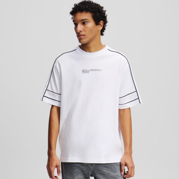 Karl Lagerfeld, T-shirt À Passepoil, Homme, Blanc, Taille: XXXL
