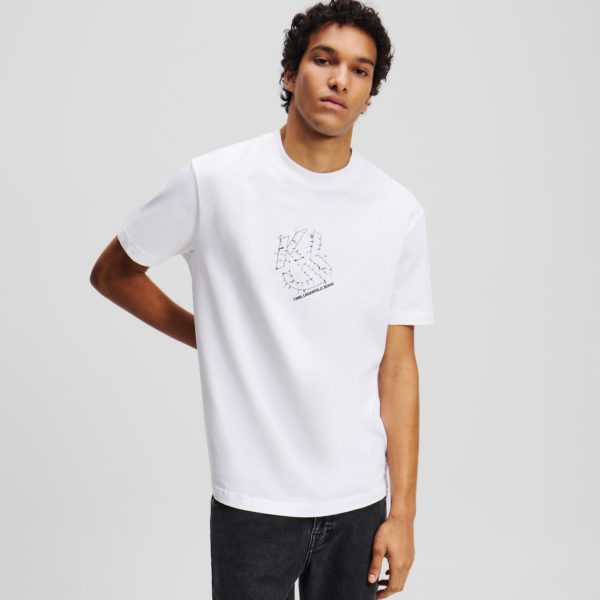 Karl Lagerfeld, T-shirt À Ourlet Arrondi Et Monogramme Shibori, Homme, Blanc, Taille: XXXL