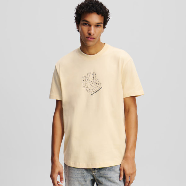 Karl Lagerfeld, T-shirt À Ourlet Arrondi Et Monogramme Shibori, Homme, Frêne de bois, Taille: XXXL