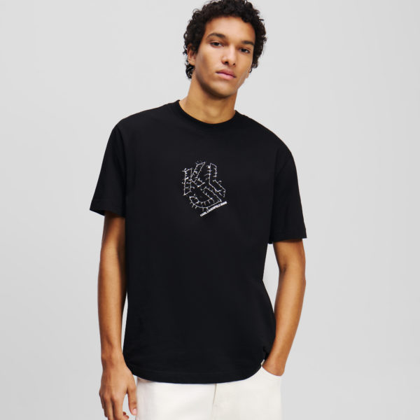 Karl Lagerfeld, T-shirt À Ourlet Arrondi Et Monogramme Shibori, Homme, Noir, Taille: XXXL