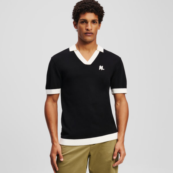 Karl Lagerfeld, Polo En Tricot Imprimé Kl Monogram, Homme, Noir, Taille: XXXL
