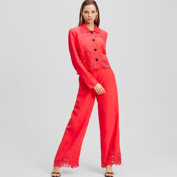 Karl Lagerfeld, Jupe-culotte Avec Broderie Découpée, Femme, Hibiscus, Taille: X48
