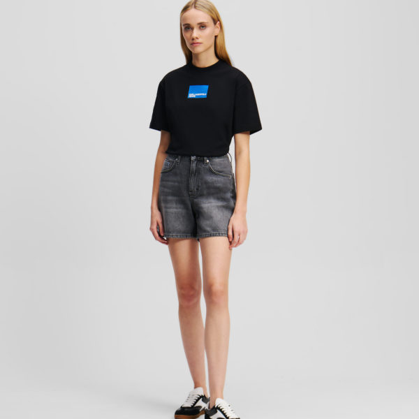 Karl Lagerfeld, Short En Denim Taille Haute, Femme, Denim gris délavé, Taille: L32