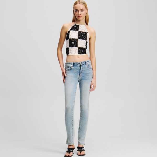Karl Lagerfeld, Jean Skinny Taille Haute À Bas Fendu, Femme, Bleu vif, Taille: L3232
