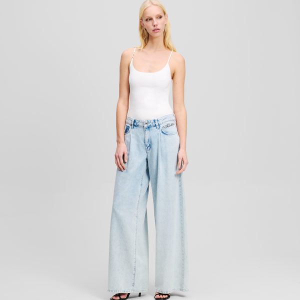Karl Lagerfeld, Jean Jambes Larges Taille Mi-haute, Femme, Denim Bleu Clair, Taille: X30