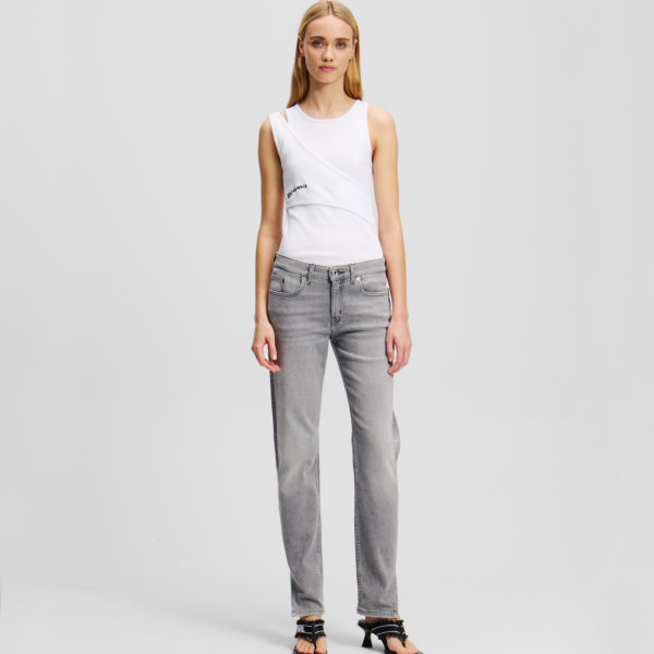Karl Lagerfeld, Jean Slim À Taille Mi-haute Et Bas Fendu, Femme, Gris Clair, Taille: L3232