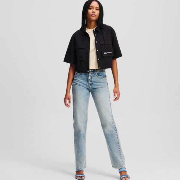 Karl Lagerfeld, Jean Droit Boutonné À Taille Haute, Femme, Bleu clair visuel, Taille: L3232