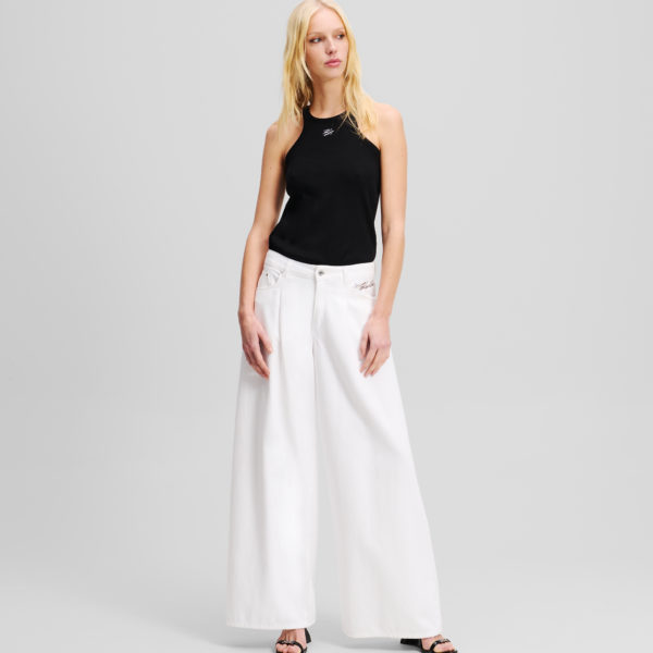 Karl Lagerfeld, Jean Jambes Larges Taille Mi-haute, Femme, Denim Blanc, Taille: X30