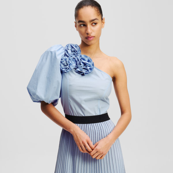 Karl Lagerfeld, Chemisier À Épaule Dénudée À Fleurs, Femme, Bleu Kentucky, Taille: X48