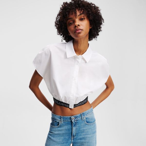 Karl Lagerfeld, Chemise Tissée Cropped, Femme, Blanc, Taille: XXS