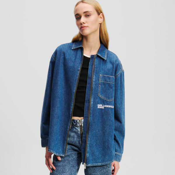Karl Lagerfeld, Chemise En Denim Avec Fermeture Zippée Sur Le Devant, Femme, Bleu moyen, Taille: XXS