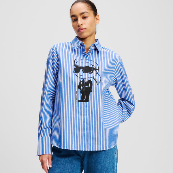 Karl Lagerfeld, Chemisier À Rayures Ikon, Femme, Ultramarine – Rayures blanches, Taille: X48