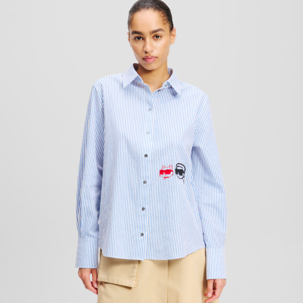 Karl Lagerfeld, Chemisier À Rayures Ikon Karl & Choupette, Femme, Ultramarine – Rayures blanches, Taille: X48