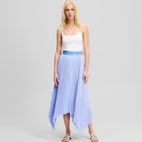 Karl Lagerfeld, Jupe Plissée Asymétrique, Femme, Ultramarine – Rayures blanches, Taille: X48