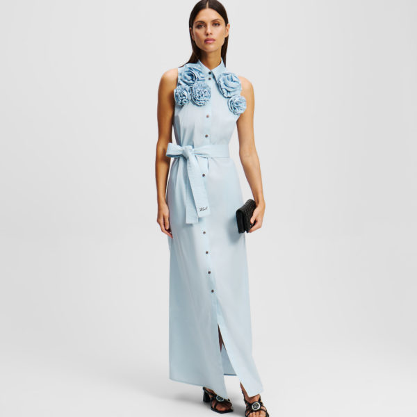 Karl Lagerfeld, Robe-chemisier À Fleurs, Femme, Bleu Kentucky, Taille: X48