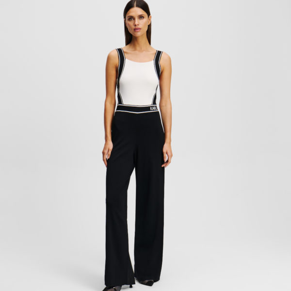 Karl Lagerfeld, Combinaison Tricotée Avec Logo Karl, Femme, Blanc/Noir, Taille: XXXL