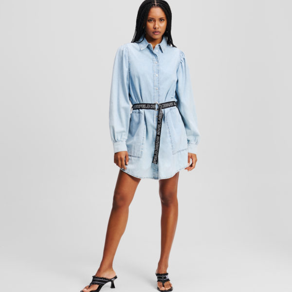 Karl Lagerfeld, Robe Chemise En Denim À Manches Bouffantes, Femme, Bleu Clair, Taille: XXS