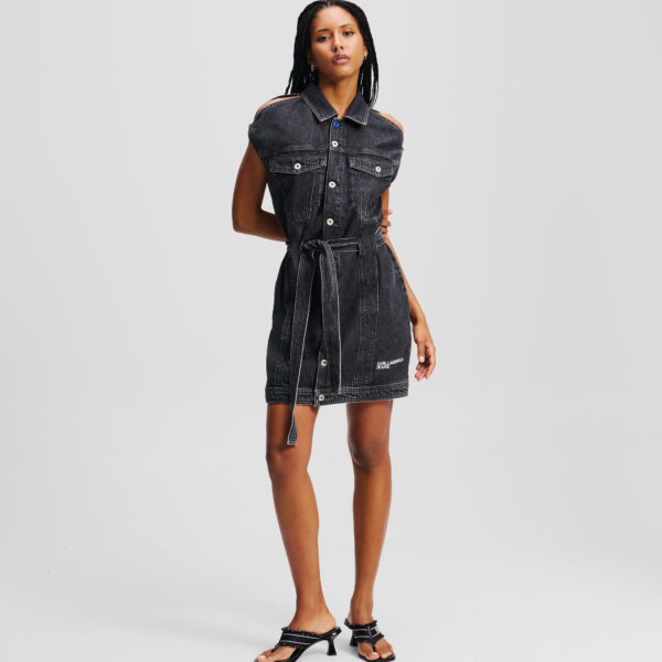 Karl Lagerfeld, Robe En Denim Ceinturée, Femme, Noir lavé, Taille: XXS