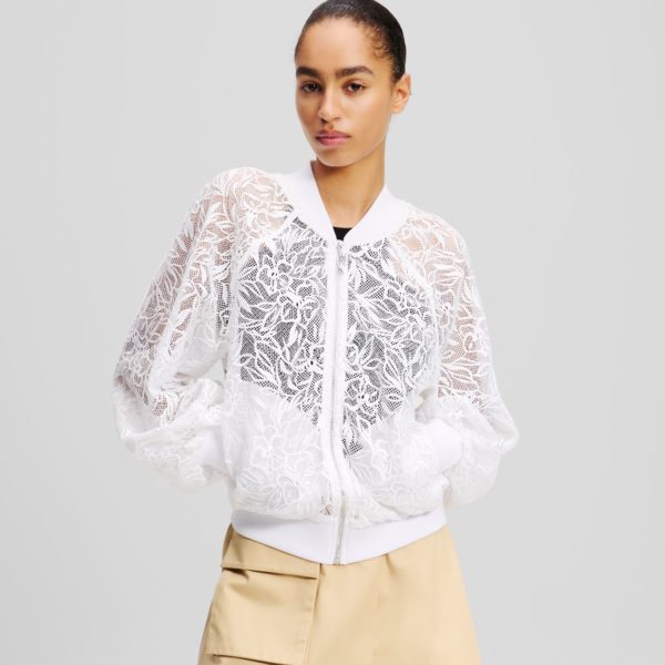 Karl Lagerfeld, Veste Bomber Avec Broderie Orchidée, Femme, Blanc, Taille: X48