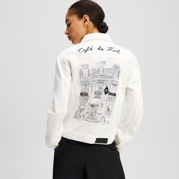 Karl Lagerfeld, Veste En Jean Kl X Jorge Parra, Femme, Denim Blanc Cassé, Taille: XXS