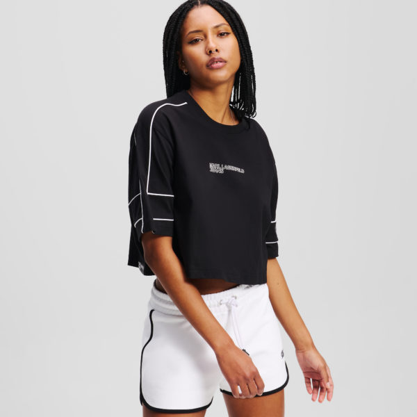 Karl Lagerfeld, T-shirt Avec Détail Passepoil, Femme, Noir, Taille: XXS