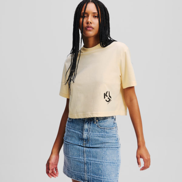 Karl Lagerfeld, T-shirt Cropped Klj Monogram, Femme, Frêne de bois, Taille: XXS