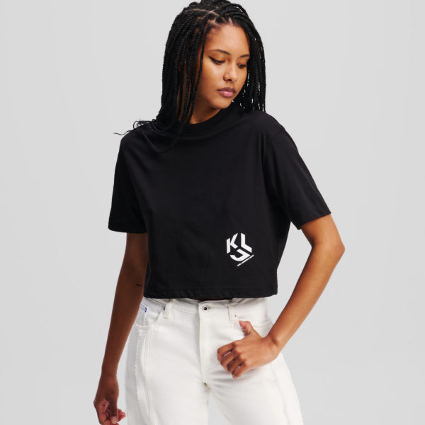 Karl Lagerfeld, T-shirt Cropped Klj Monogram, Femme, Noir, Taille: XXS