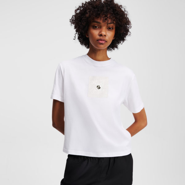 Karl Lagerfeld, T-shirt En Crochet Avec Le Monogramme Klj, Femme, Blanc, Taille: XXS