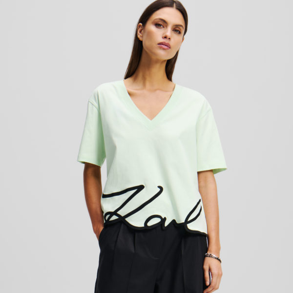 Karl Lagerfeld, T-shirt Col En V Karl Signature, Femme, Vaporisateur, Taille: XXS