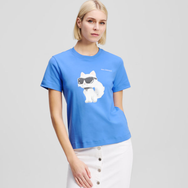 Karl Lagerfeld, Ikon Choupette Aquarelle T-shirt, Femme, Ultramarine, Taille: XXXL