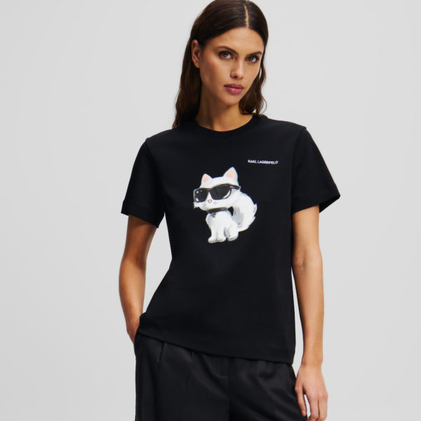 Karl Lagerfeld, Ikon Choupette Aquarelle T-shirt, Femme, Noir, Taille: XXXL