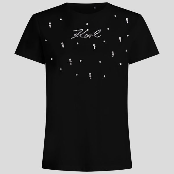 Karl Lagerfeld, T-shirt À Strass Avec Karl Signature, Femme, Noir, Taille: XXXL
