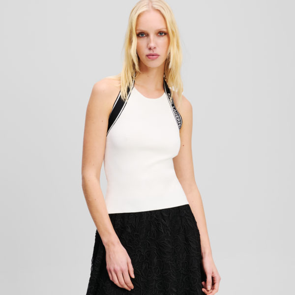 Karl Lagerfeld, Haut Dos Nu Avec Logo Karl, Femme, Blanc/Noir, Taille: XXXL