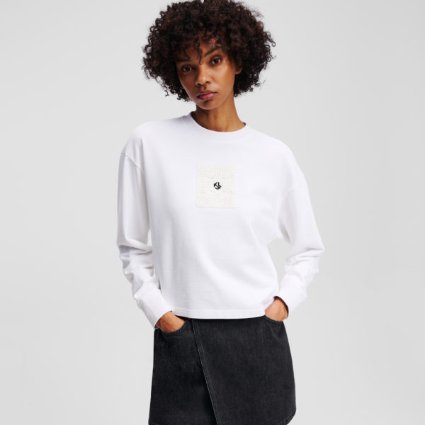 Karl Lagerfeld, Sweat-shirt En Crochet Avec Le Monogramme Klj, Femme, Blanc, Taille: XXS