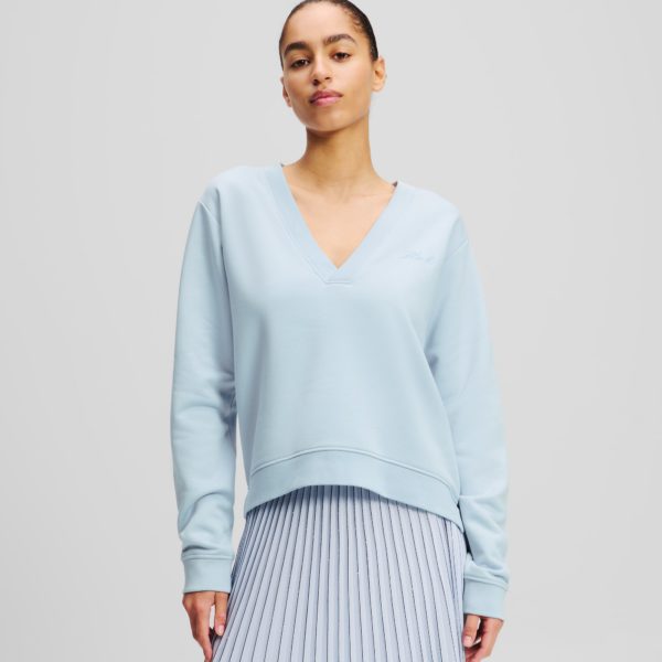 Karl Lagerfeld, Sweatshirt À Col V, Femme, Bleu Kentucky, Taille: XXXL