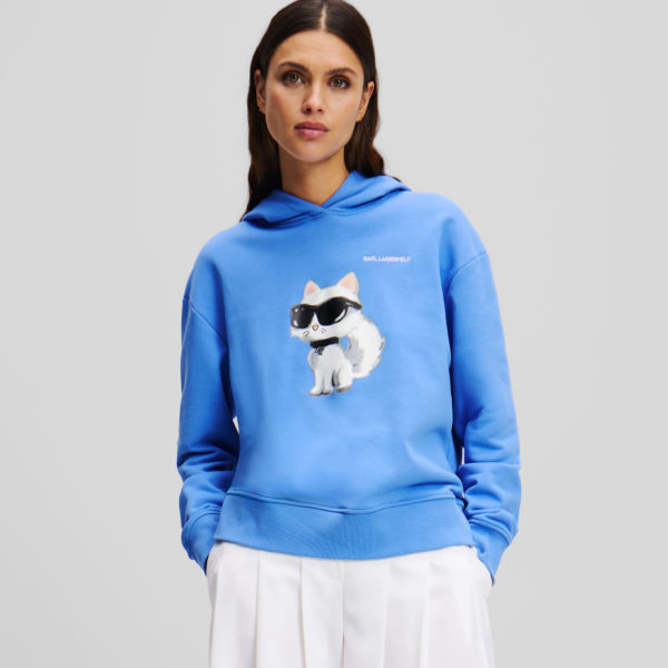 Karl Lagerfeld, Sweatshirt À Capuche Avec Ikon Choupette Style Aquarelle, Femme, Ultramarine, Taille: XXXL