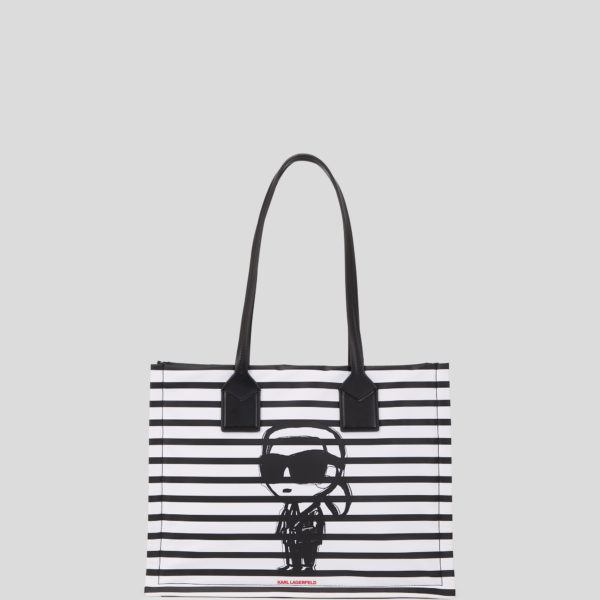 Karl Lagerfeld, Sac Cabas Rayé Ikon Taille Moyenne, Femme, Petite rayure Noir-Blanc, Taille: X00