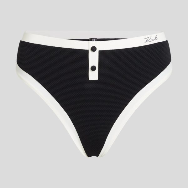 Karl Lagerfeld, Bas De Bikini Taille Haute Monochrome, Femme, Blanc/Noir, Taille: XXS