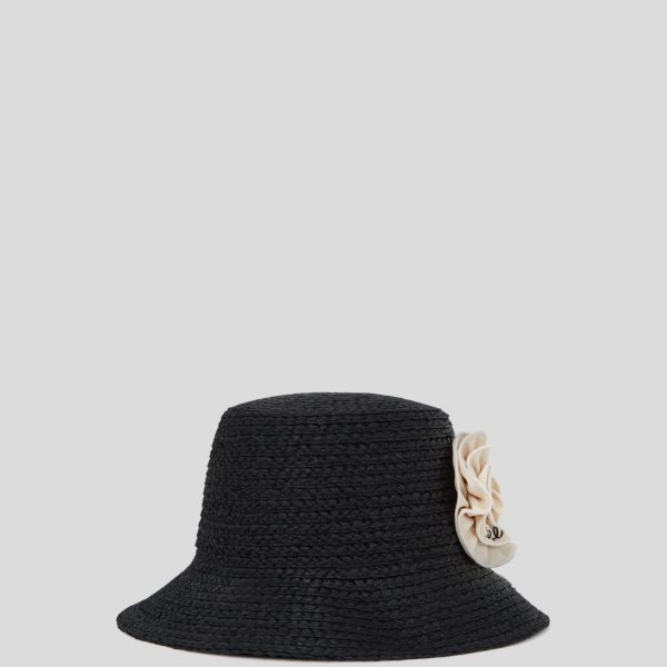 Karl Lagerfeld, Bob De Plage Floral En Raphia, Femme, Noir, Taille: X00
