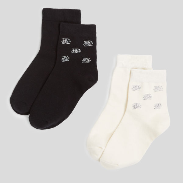 Karl Lagerfeld, Chaussettes En Strass K/autograph – 2-pack, Femme, Noir/Crème, Taille: X00
