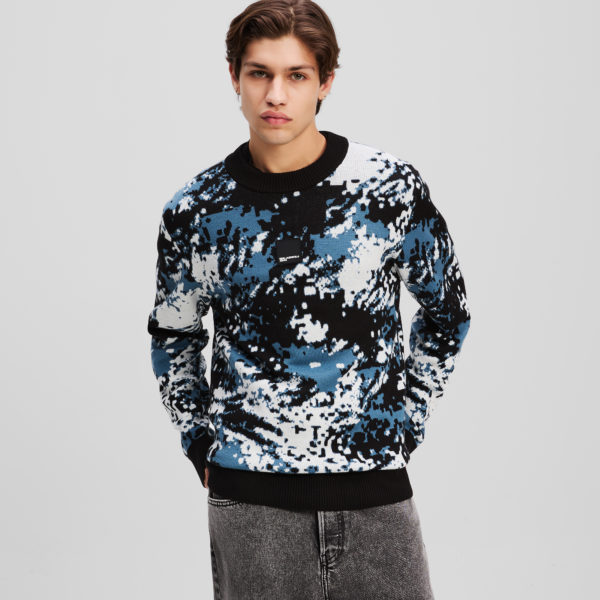 Karl Lagerfeld, All-over Print Sweater, Homme, Digital Uniform All Over Print Green, Taille: XXXL