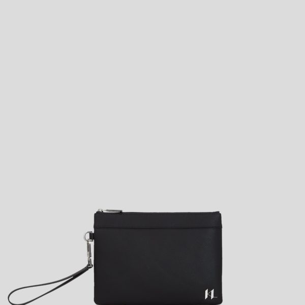 Karl Lagerfeld, K/monogram Leather Pouch, Homme, Noir, Taille: X00