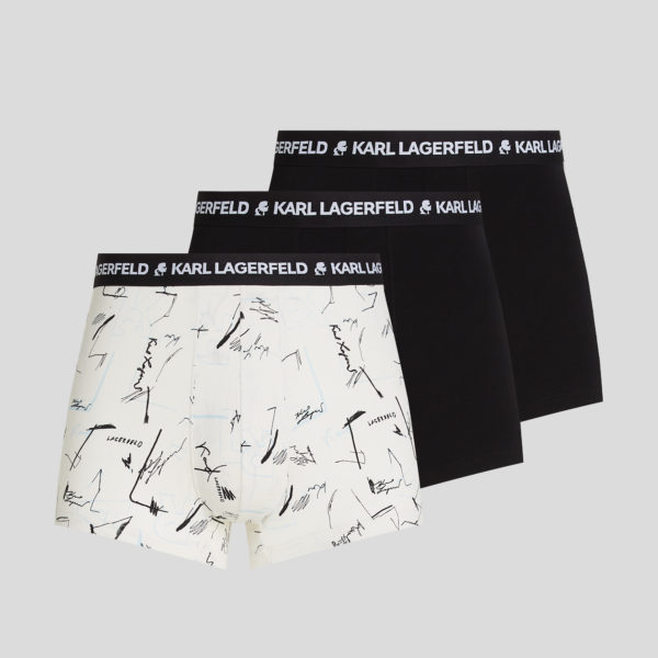 Karl Lagerfeld, Karl Logo Trunks – 3-pack, Homme, Surimpression Esquisse Cannoli-Noir, Taille: XXS