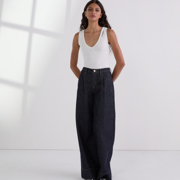 Karl Lagerfeld, Contrast Stitch Wide-leg Jeans, Femme, Bleu Foncé, Taille: X30