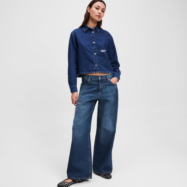 Karl Lagerfeld, Jean Large À Taille Basse, Femme, Bleu lavé teinté, Taille: L32