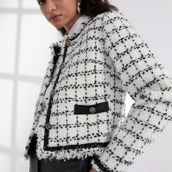 Karl Lagerfeld, Bouclé Jacket, Femme, Noir Blanc Karl Boucle, Taille: X48