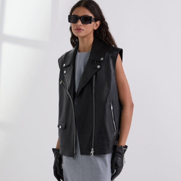 Karl Lagerfeld, Faux-leather Gilet, Femme, Noir, Taille: X48