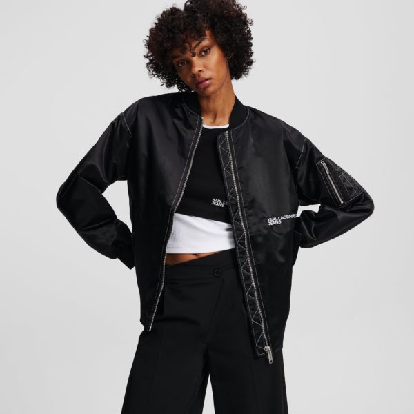 Karl Lagerfeld, Bomber En Satin Oversize, Femme, Noir, Taille: XXS