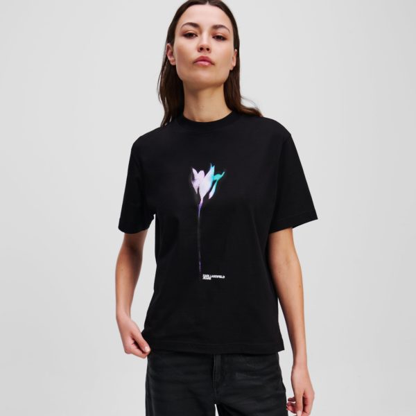 Karl Lagerfeld, T-shirt À Imprimé Floral, Femme, Noir, Taille: XXS