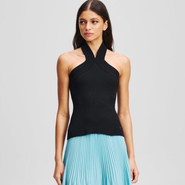 Karl Lagerfeld, Halterneck Knitted Top, Femme, Noir, Taille: XXS